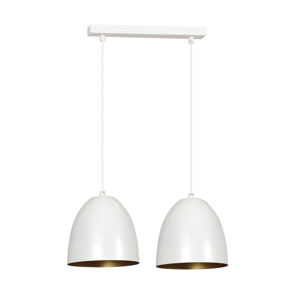 Regleta de techo 2 luces con pantalla en cúpula blanco y dorado