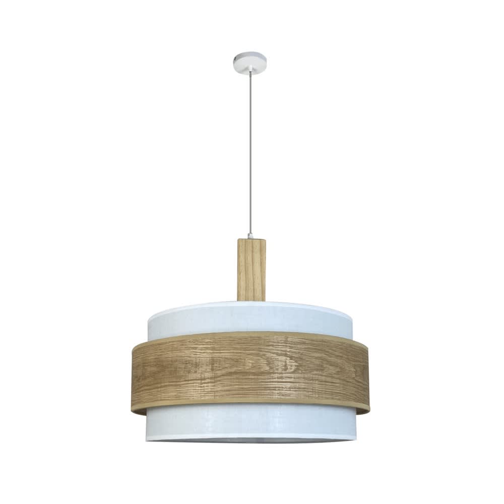 Suspension avec abat-jour blanc et pièce décorative en bois Ø40cm