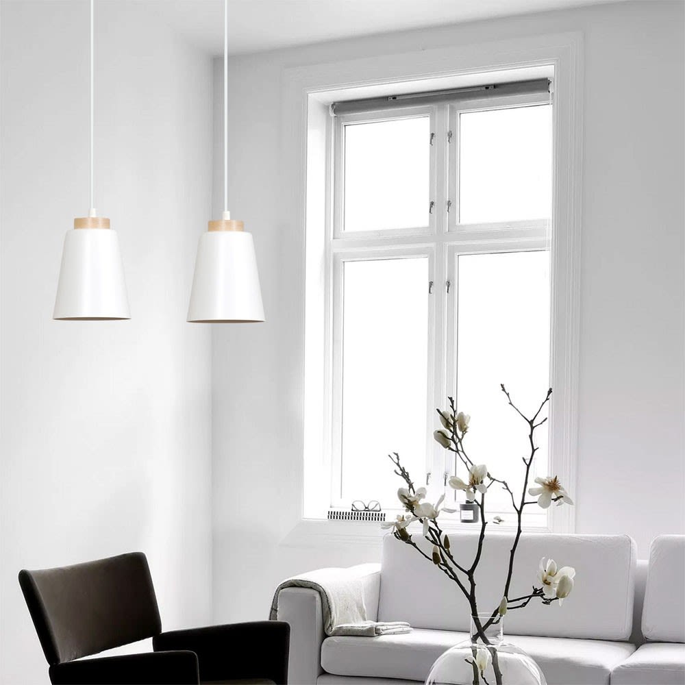 Lampada a sospensione 2 luci con paralume bianco e dettagli in