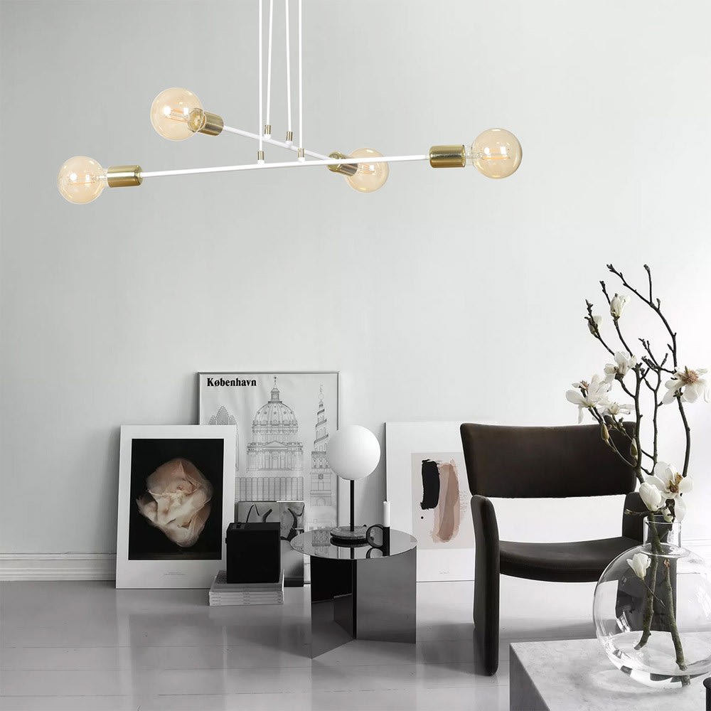 Lampada a sospensione 4 luci con struttura in metallo bianco ø70