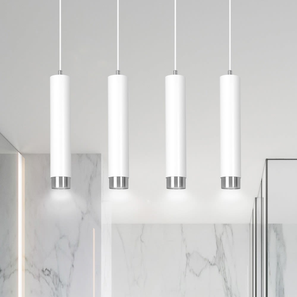 Regleta colgante elegante con 4 luces cilíndricas blancas y en cromo - Maisons du Monde