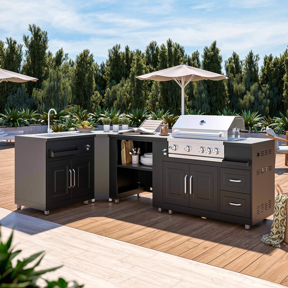 Cuisine d'extérieur angle 4 éléments avec évier et barbecue - Maisons du Monde