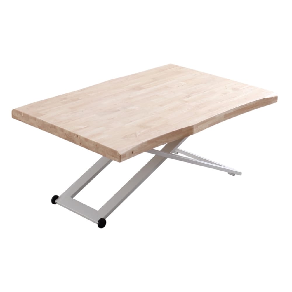 Mathi Design Erhöhbarer Couchtisch aus Eiche und Stahl style modern Weiß Holz