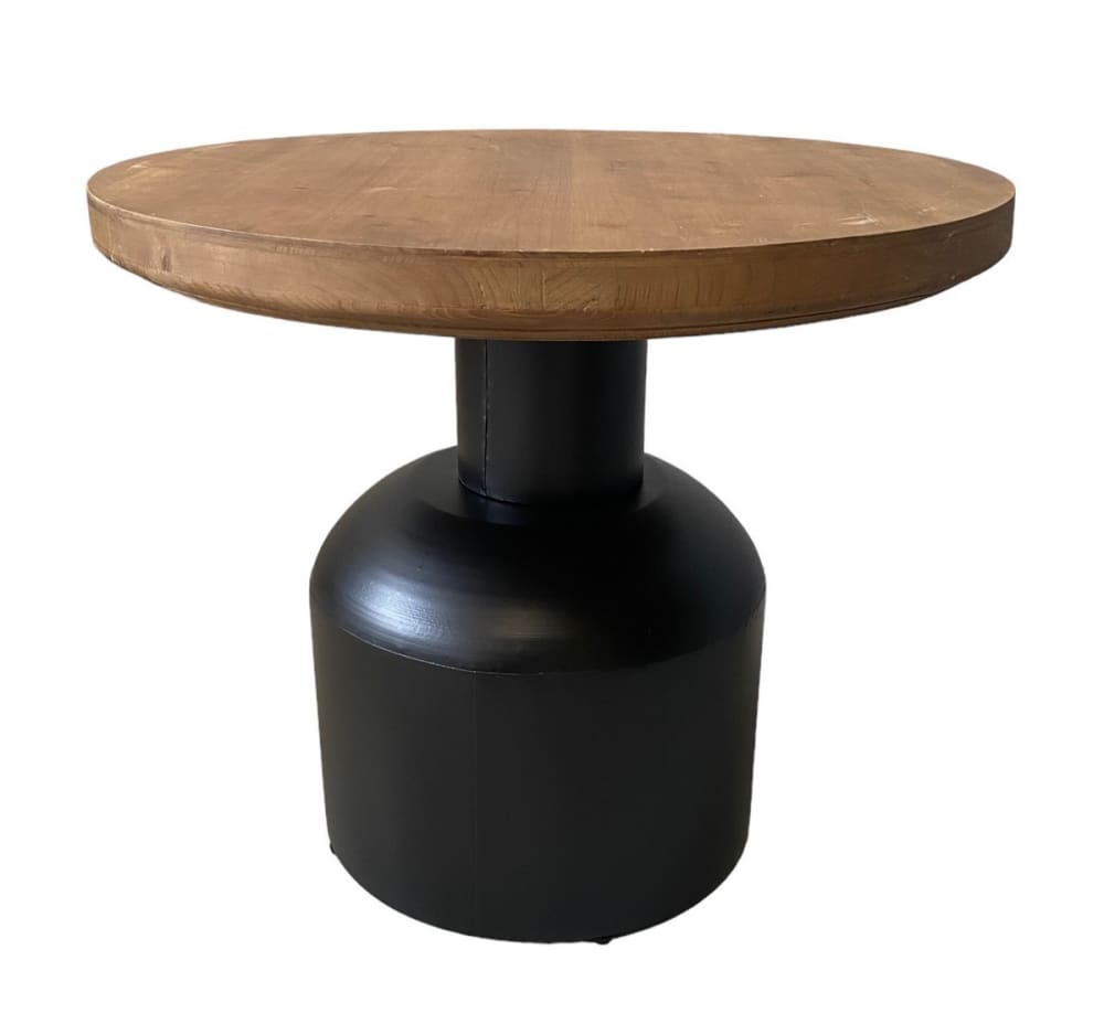 Mathi Design Runder Couchtisch aus natürlichem Kiefernholz und schwarzem Stahl - -