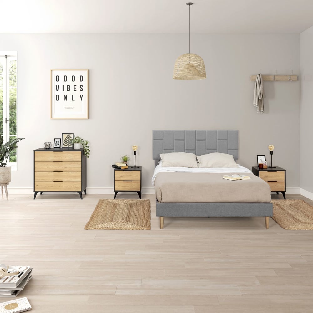 Cadre de lit rembourré 30 cm, 135/140x190 cm, Gris clair - Maisons du Monde