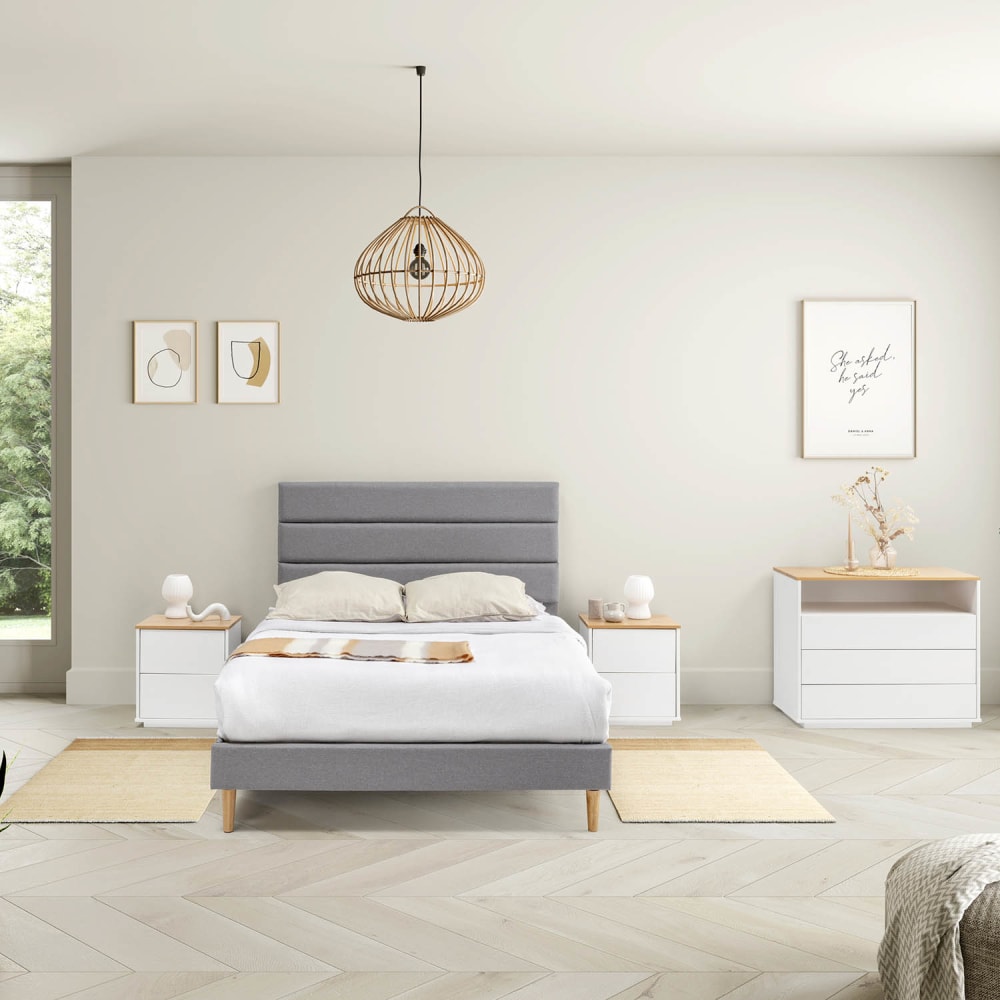 Estructura de cama tapizada de 30 cm, 90x190 cm, gris claro - Maisons du Monde