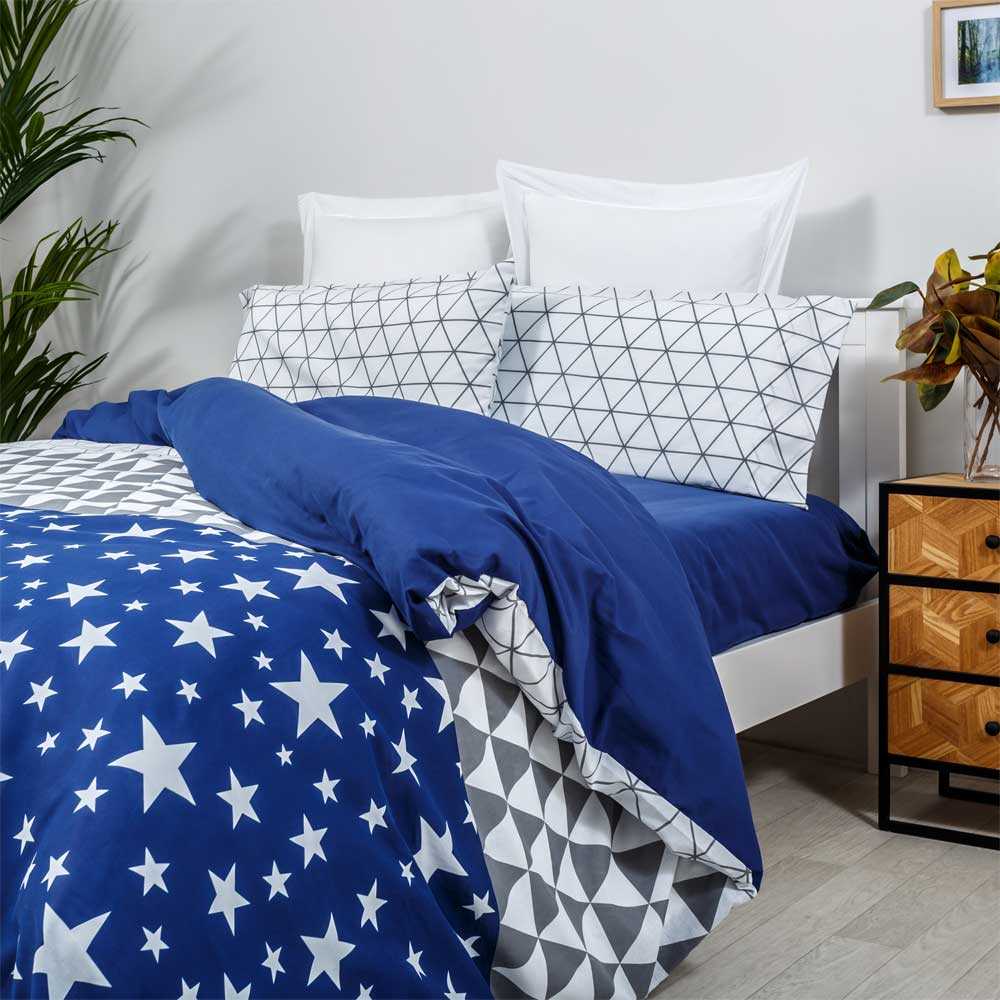 Funda Nordica algodón poliéster gris y azul 280 X 260 Cama de 200