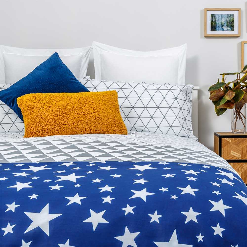 Funda Nordica algodón poliéster gris y azul 280 X 260 Cama de 200 - Maisons du Monde