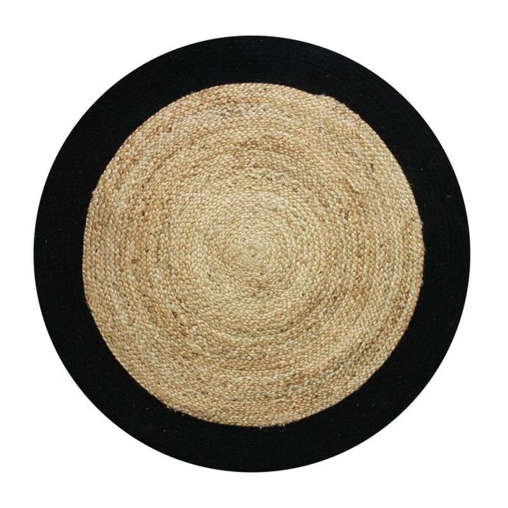 Tapis rond en jute et coton bande noire diam.120