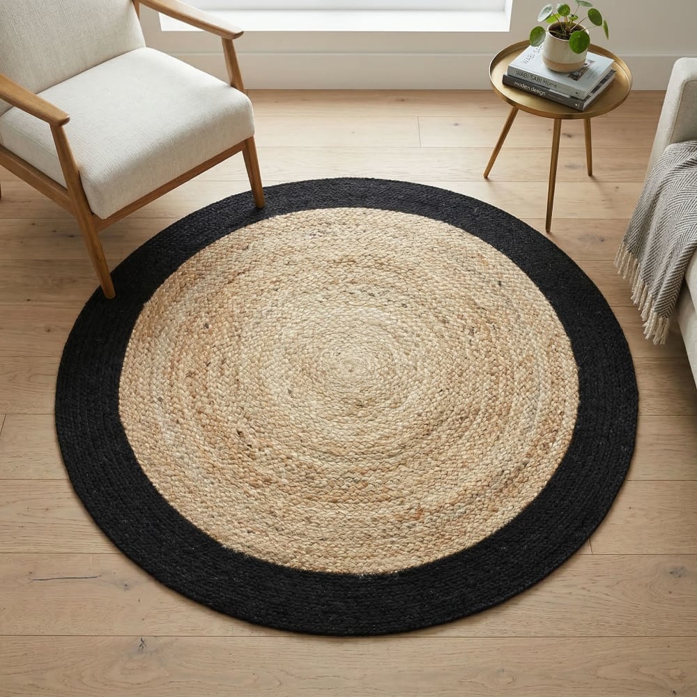 Tapis rond en jute et coton bande noire diam.120 — vue 3