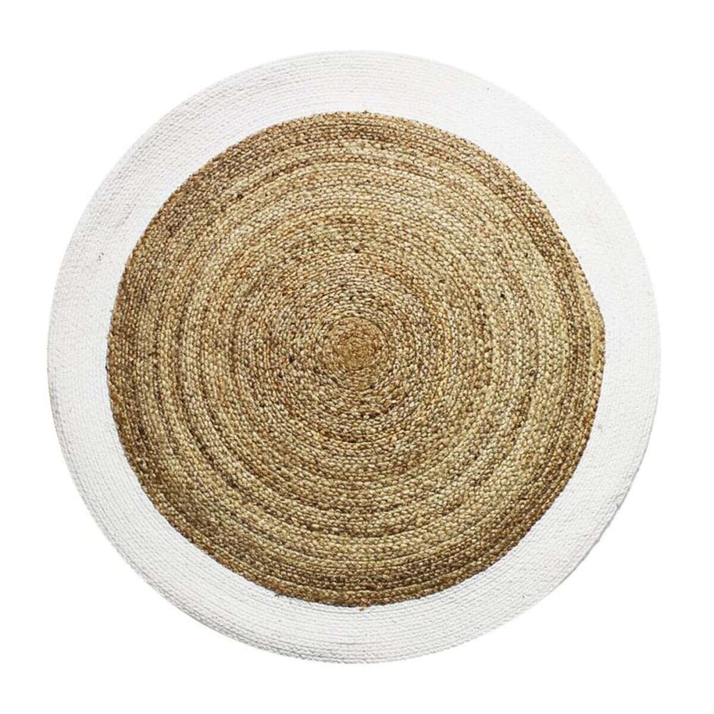 Tapis rond en jute et coton bande blanche diam.120
