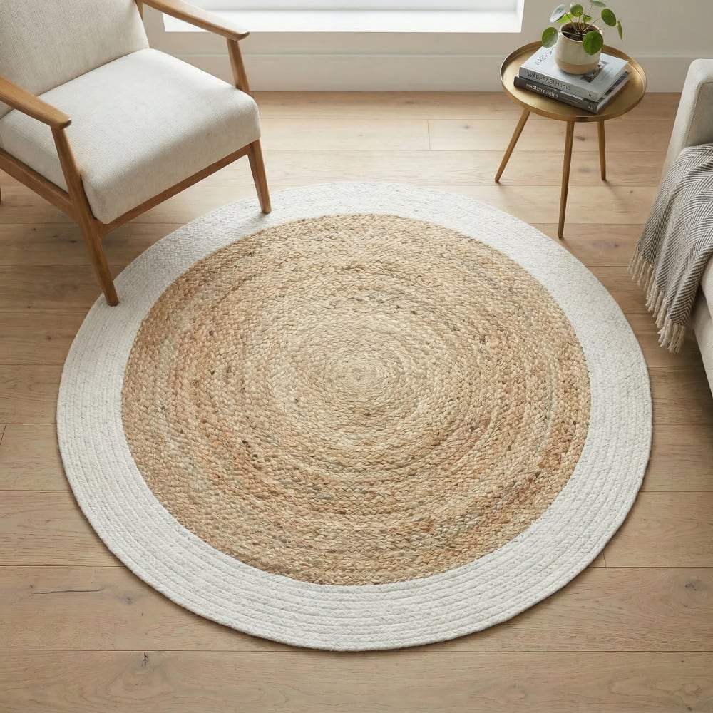 Tapis rond en jute et coton bande blanche diam.120 — vue 3