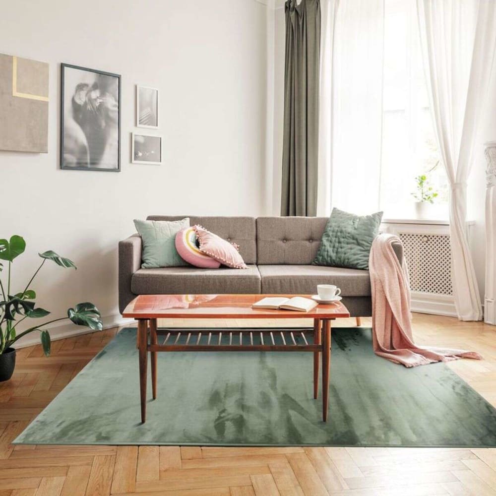 Alfombra extrasuave efecto terciopelo verde claro 160x230