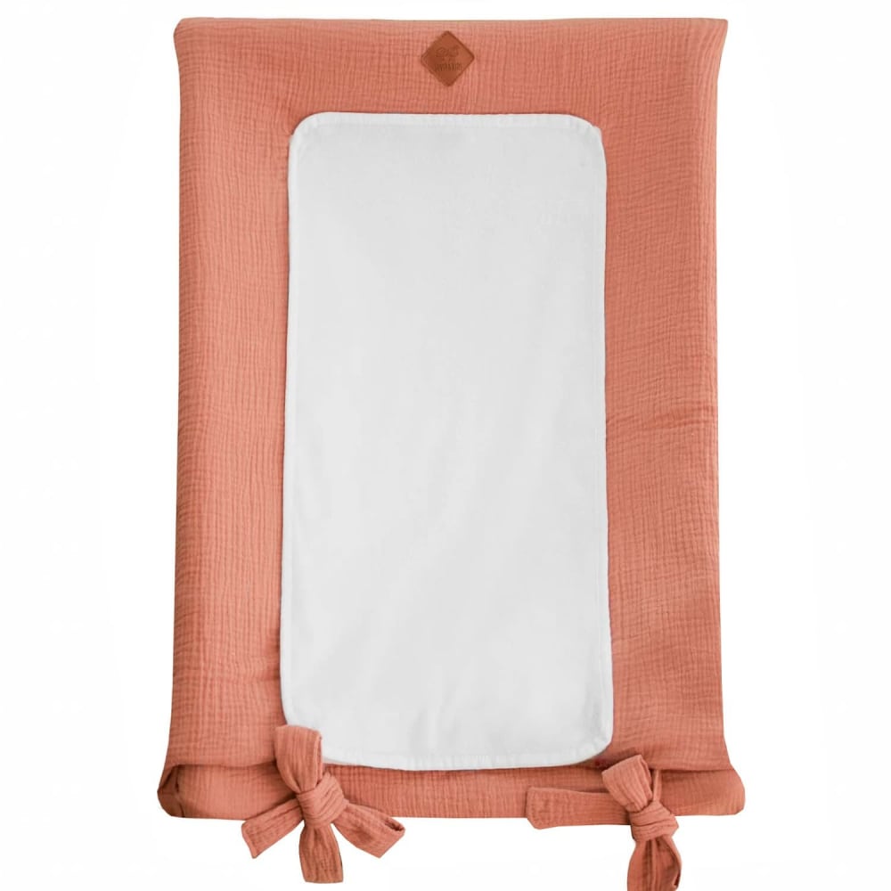 Housse matelas à langer bébé + tapis gaze de coton terracotta 70x50