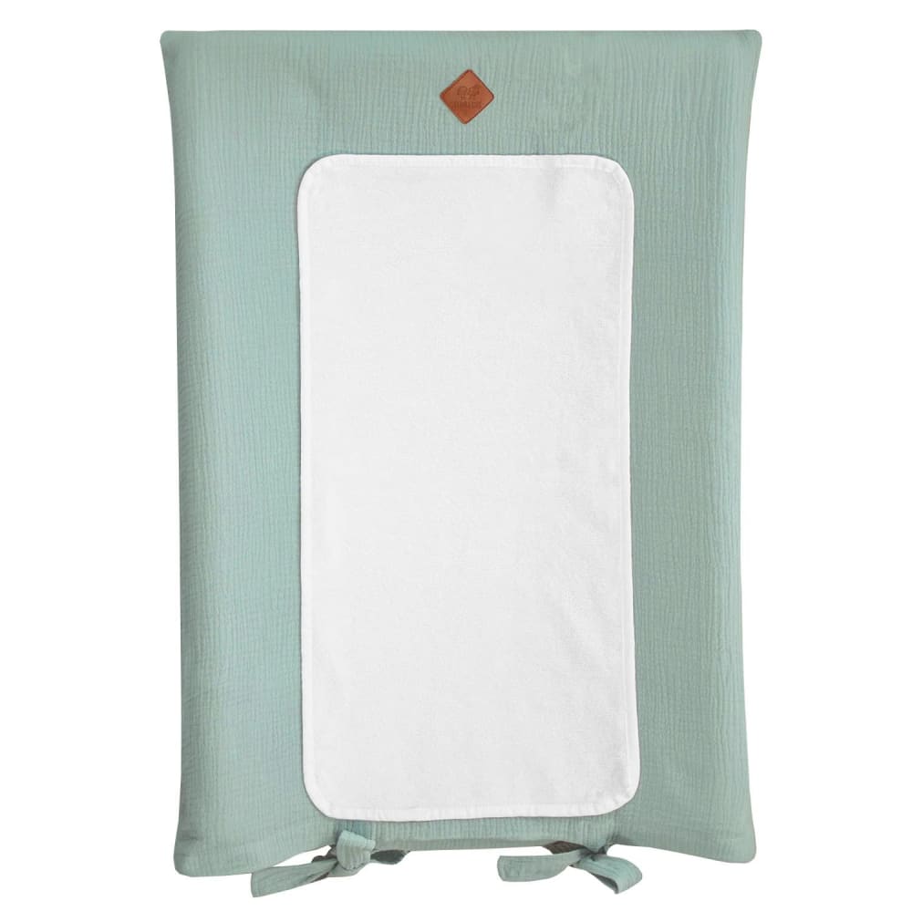 Housse matelas à langer bébé + tapis gaze de coton vert de gris 70x5