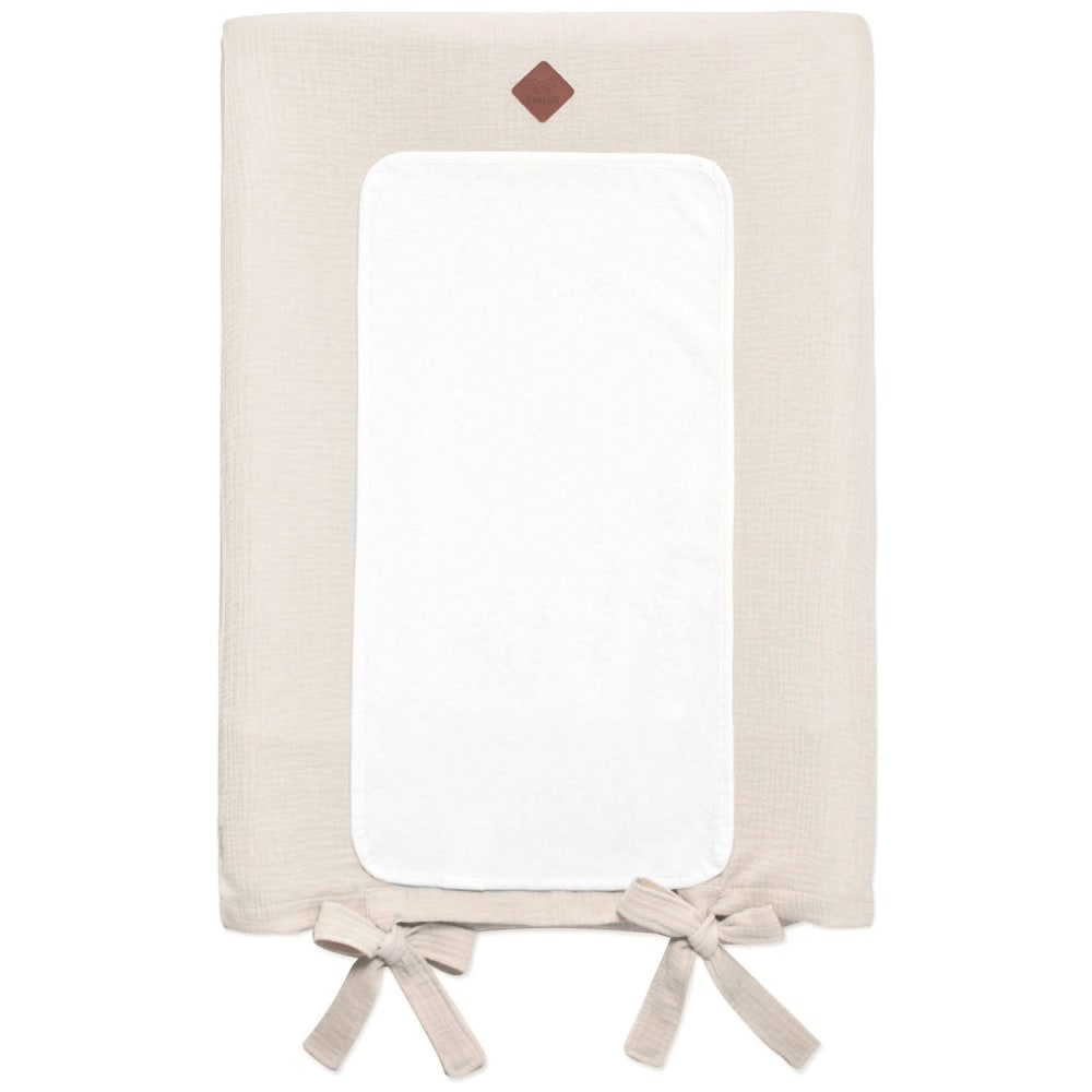 Housse matelas à langer bébé + tapis gaze de coton beige 70x50 cm
