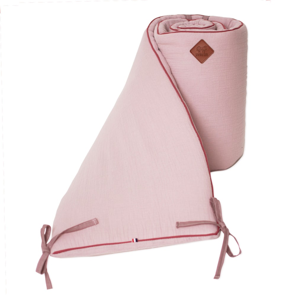 Tour de lit bébé universel  gaze de coton rose 210x30 cm