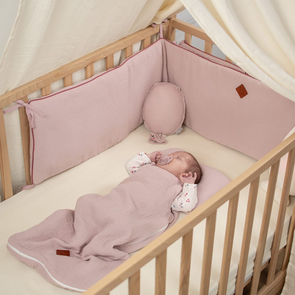 Tour de lit bébé universel  gaze de coton rose 210x30 cm - image 2