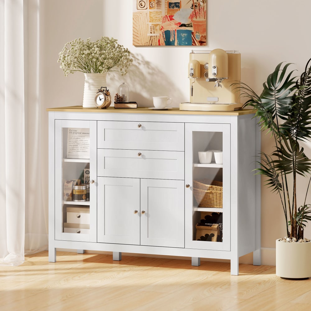 Klassisch-chicer 2-Türen-&-2-Schubladen-Buffet, helles Holz -