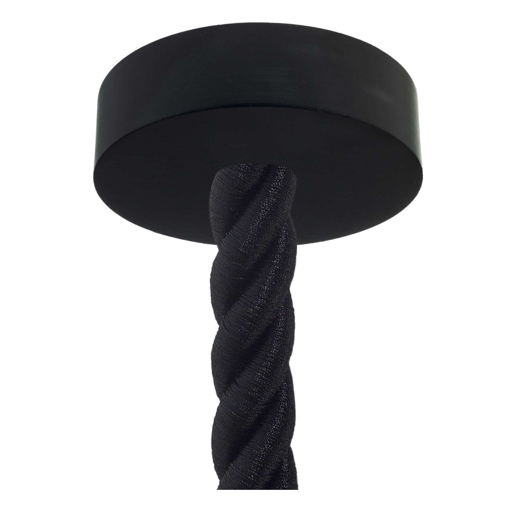 Lampada a sospensione in legno verniciato nero e cordone da 30 mm