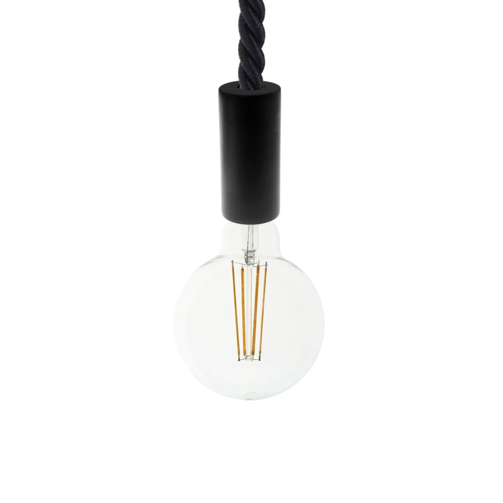Creative Cables Pendelleuchte aus lackiertem Holz in Schwarz mit 24-mm-Seilkabel Schwarz Holz