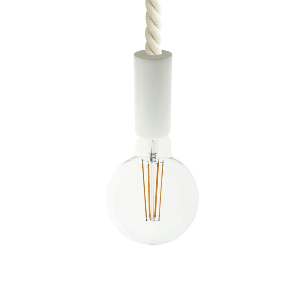 Creative Cables Pendelleuchte aus lackiertem Holz in Weiß mit 24-mm-Seilkabel Weiß Holz