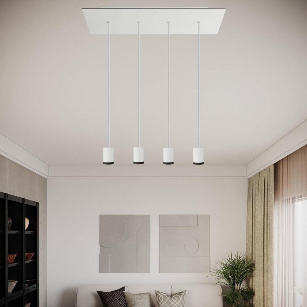 Pendelleuchte mit 4 Spots in Weiß und Baldachin, 675 mm - Maisons