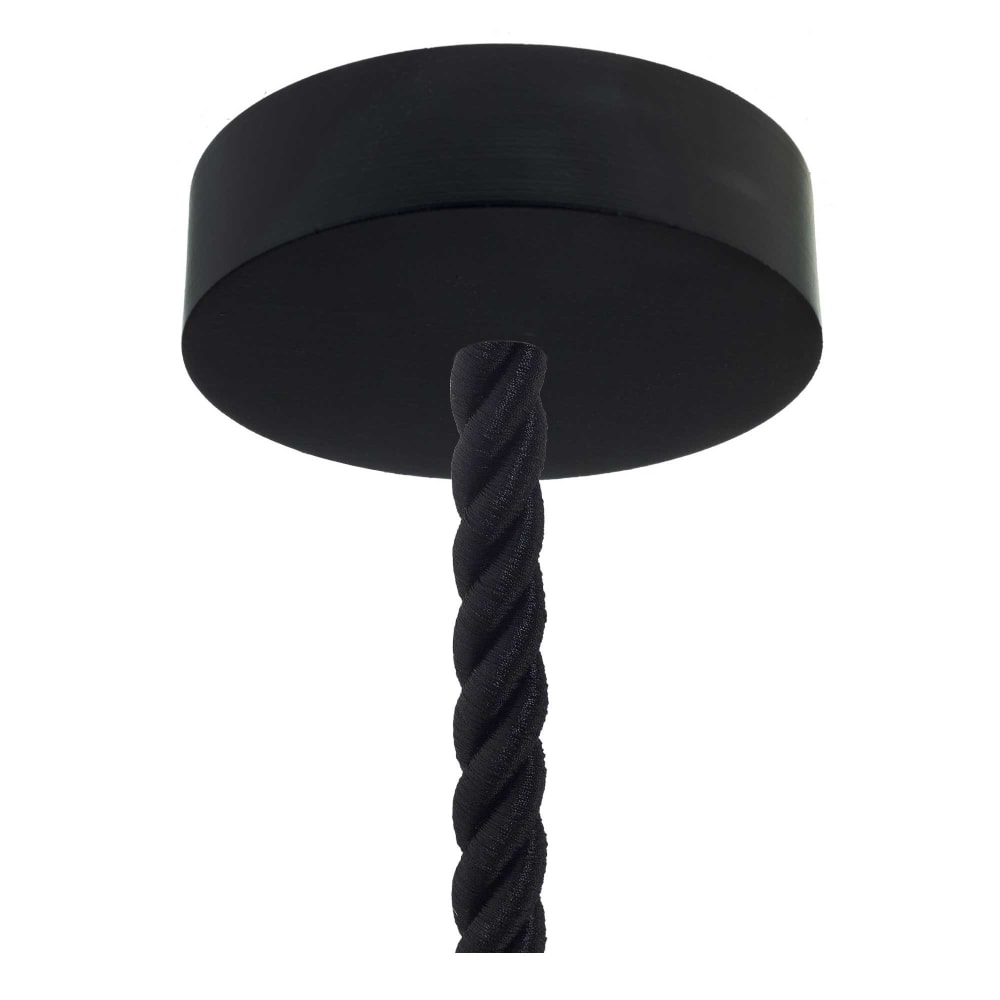 Lampada a sospensione in legno verniciato nero e cordone da 16 mm