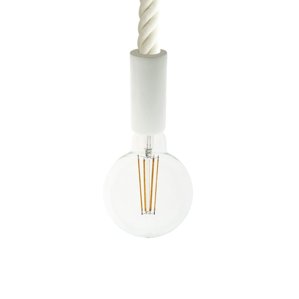 lampara de techo de madera pintada de blanco y cordon de 30 mm