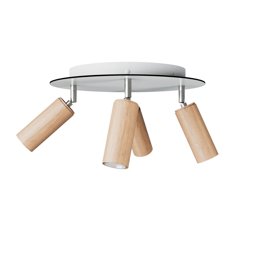 Creative Cables Leuchte mit 4 Strahlern, mit Lampenschirmen und 40 cm rundem Baldachin Beige Holz