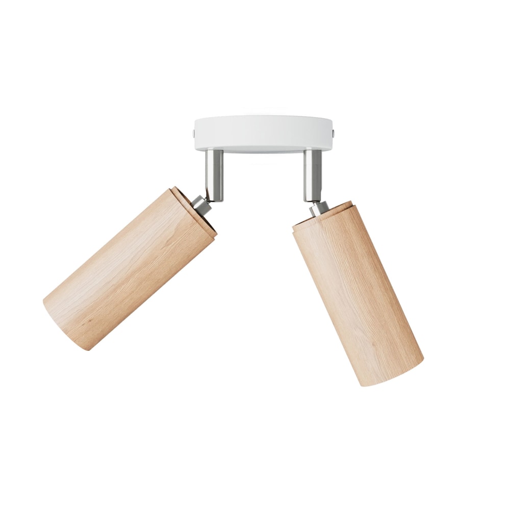 Creative Cables Wandleuchte mit zwei Strahlern aus Holz - Weiße Beige Metall