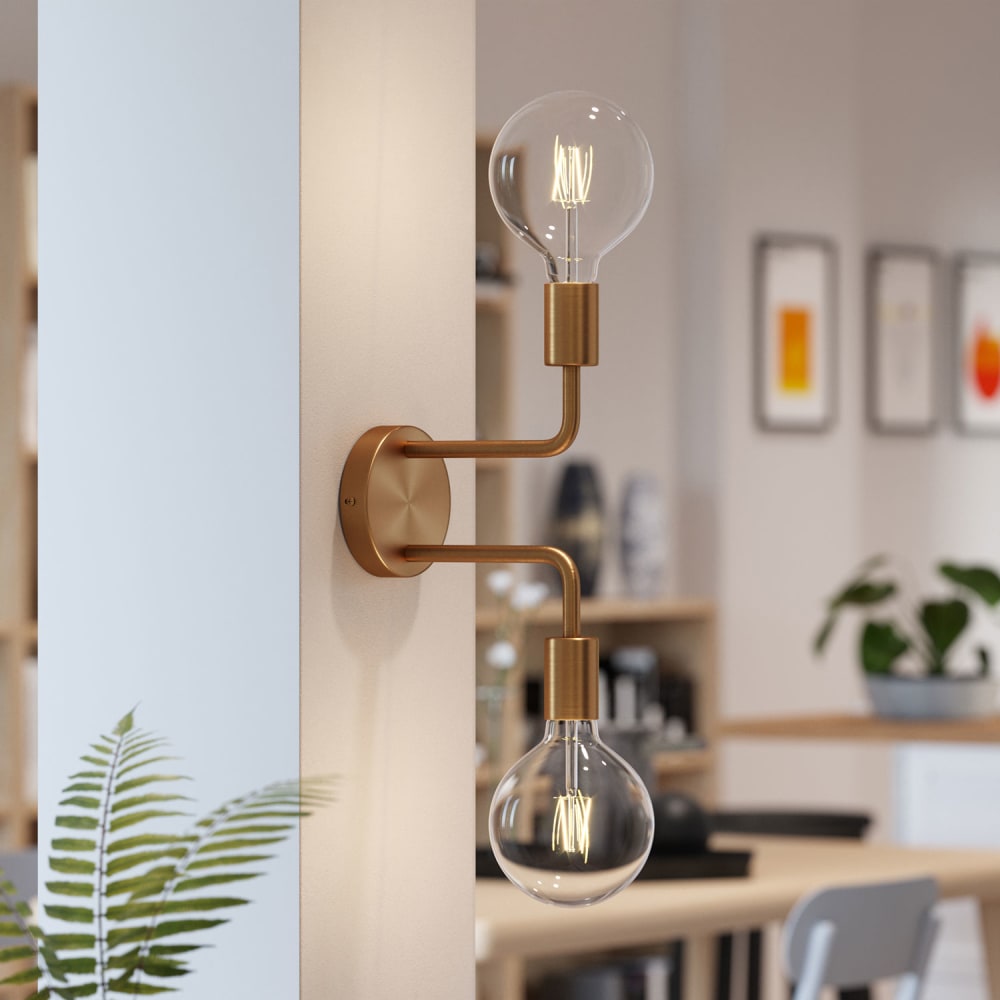 Lampada a muro con doppia estensione curva color bronzo satinato