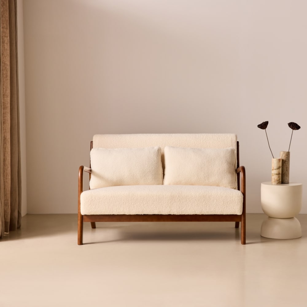 sweeek Bouclé-Sitzbank Füße Hevea-Holz gebeizt style modern BEIGE STOFF Kinder