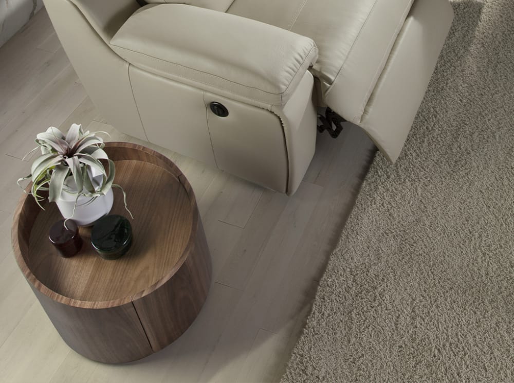 Table de chevet ronde en effet bois noyer