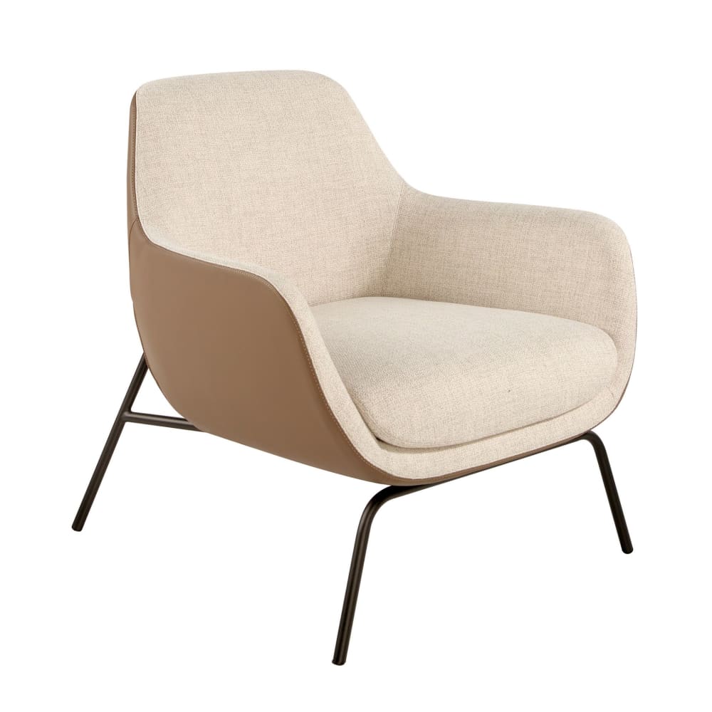 Fauteuil en tissu crème et similicuir marron Fauteuil en tissu crème et similicuir marron