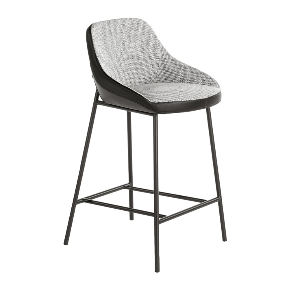 Sgabello in tessuto grigio ed ecopelle nera - Modello Contemporaneo - Pelle