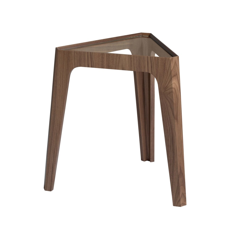 Tavolo angolare triangolare in vetro e legno di noce - Angel