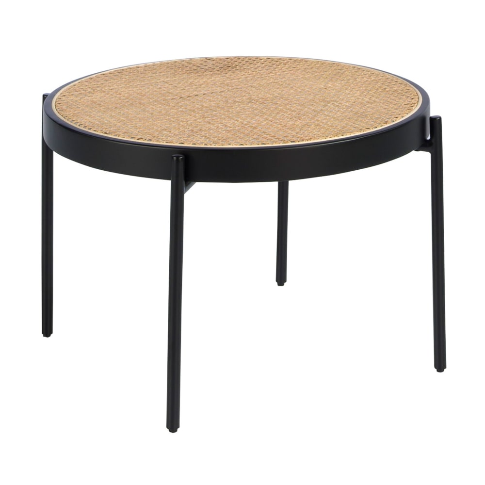 Table basse ronde en rotin, bois noir et acier noir Table basse ronde en rotin, bois noir et acier noir