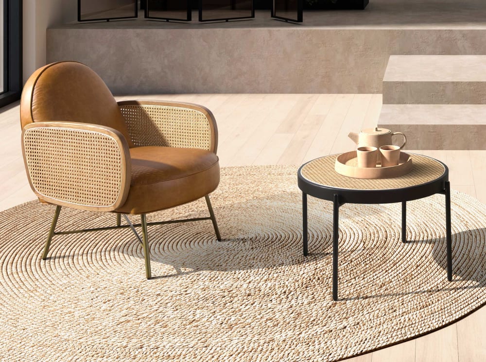Runder Couchtisch aus Rattan und Schwarz - Maisons Du Monde