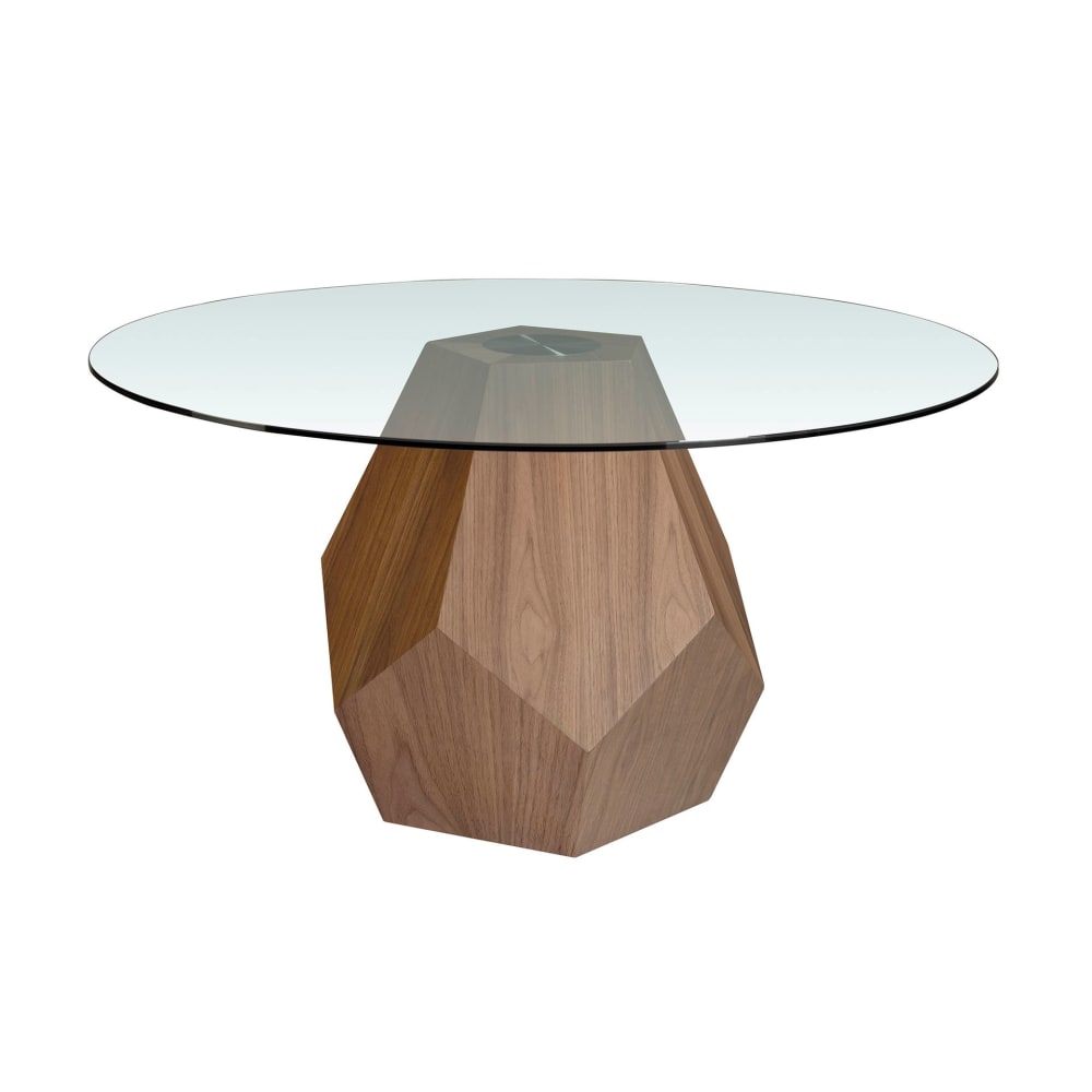 Table à manger ronde verre trempé et noyer