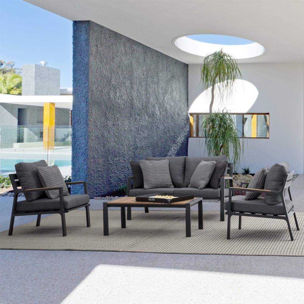 Salottino da giardino moderno in alluminio e polywood grigio -