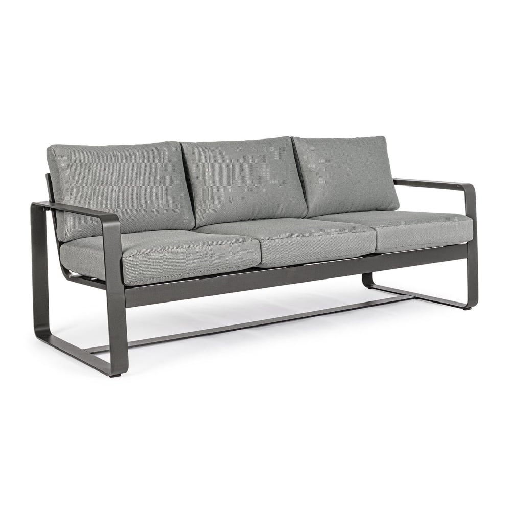 Canapé de jardin 3 places en métal et coussins tissu anthracite