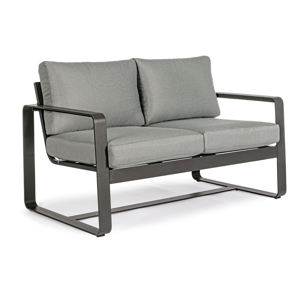 Canapé de jardin 2 places en métal et coussins tissu anthracite