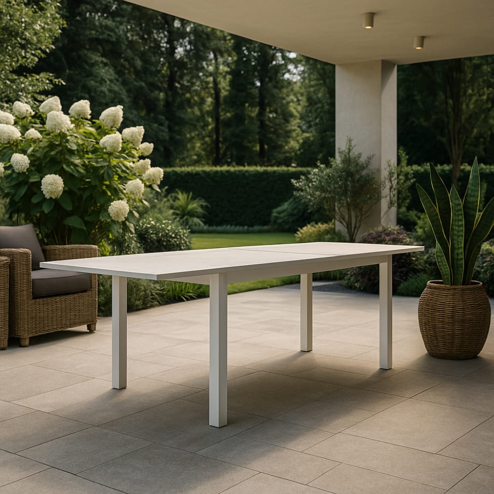 Tavolo allungabile in alluminio dogato bianco 83-166 x 80 x h 75