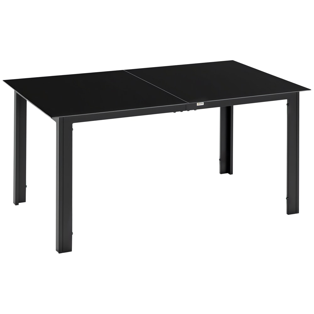 Table de jardin 6 personnes 150 cm aluminium verre trempé noir