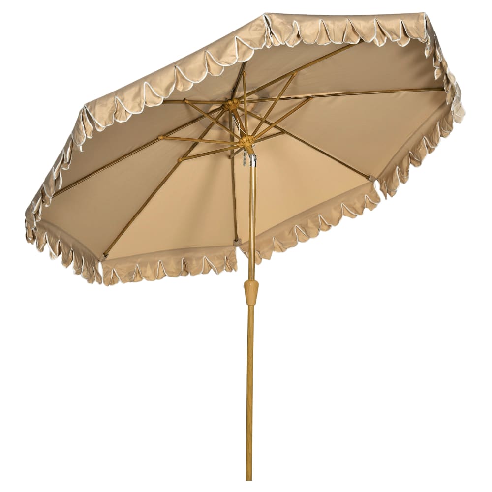 Parasol octogonal inclinable Ø 2,65 m acier aspect bois toile kaki