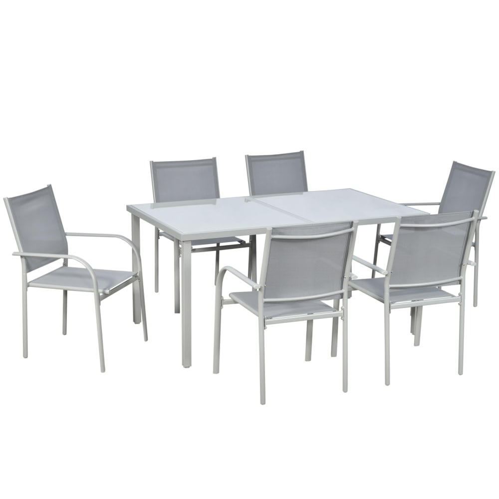 Ensemble de jardin 6 personnes grande table à manger gris