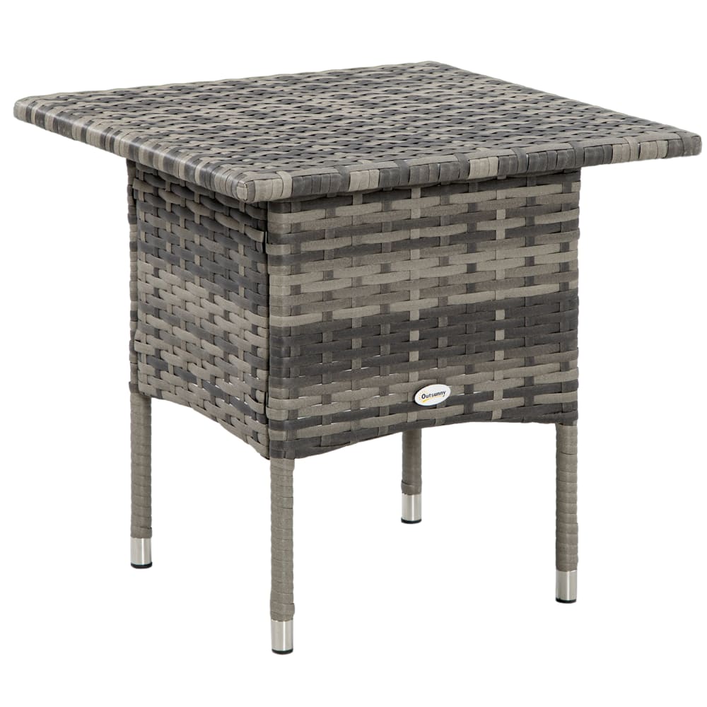 Table basse de jardin style cosy chic résine tressée grise
