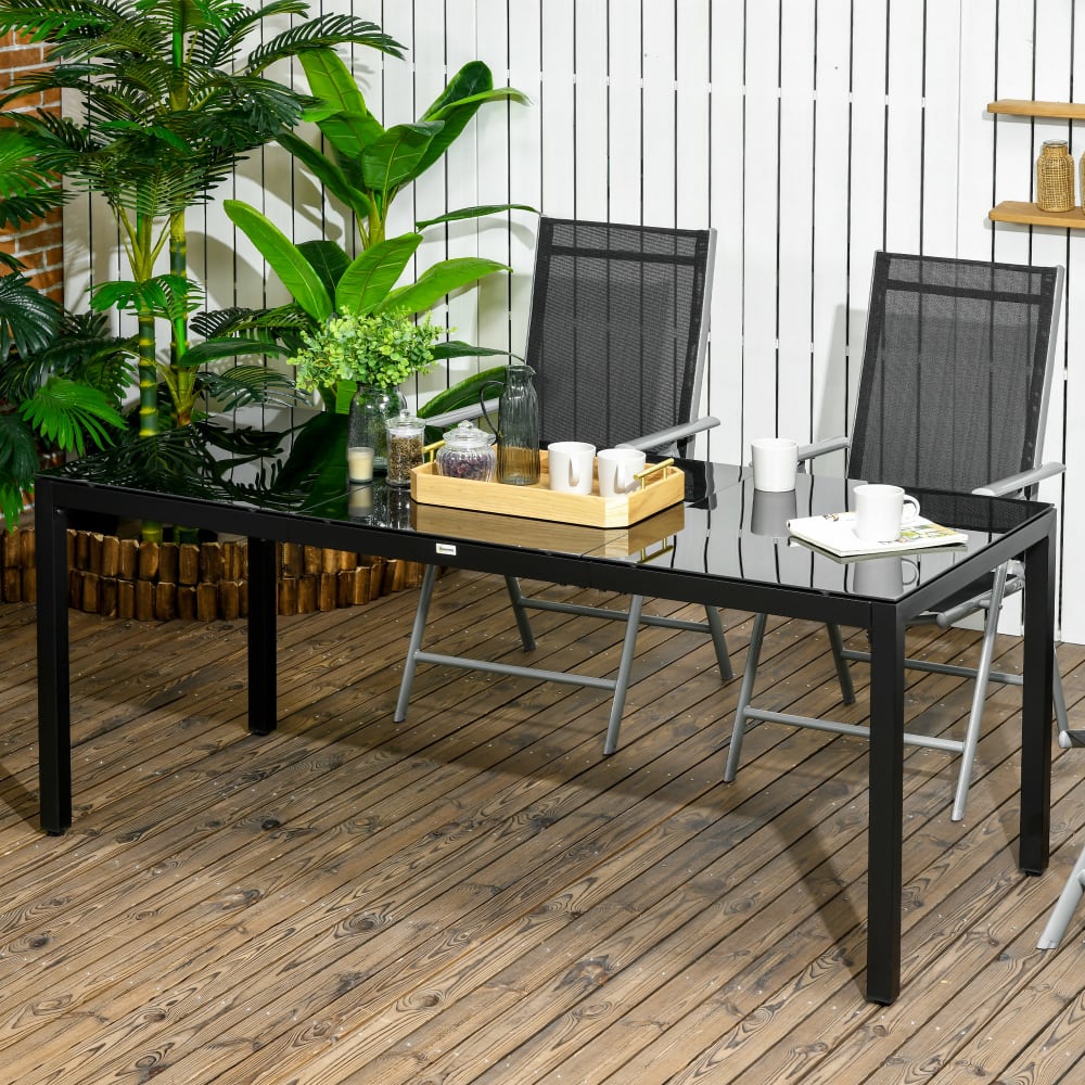 Table de jardin 8 personnes 180L cm aluminium verre trempé noir