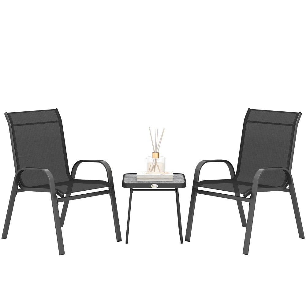 Salon de jardin bistro 2 personnes 3 pièces gris noir